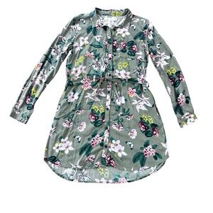 H&M L.O.G.G. Long Sleeve Olive Floral Shirt Dress.